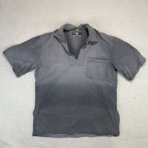 VTG Drawstrings California Mens L Deep V Neck Collared Shirt Grey Ombré Resort